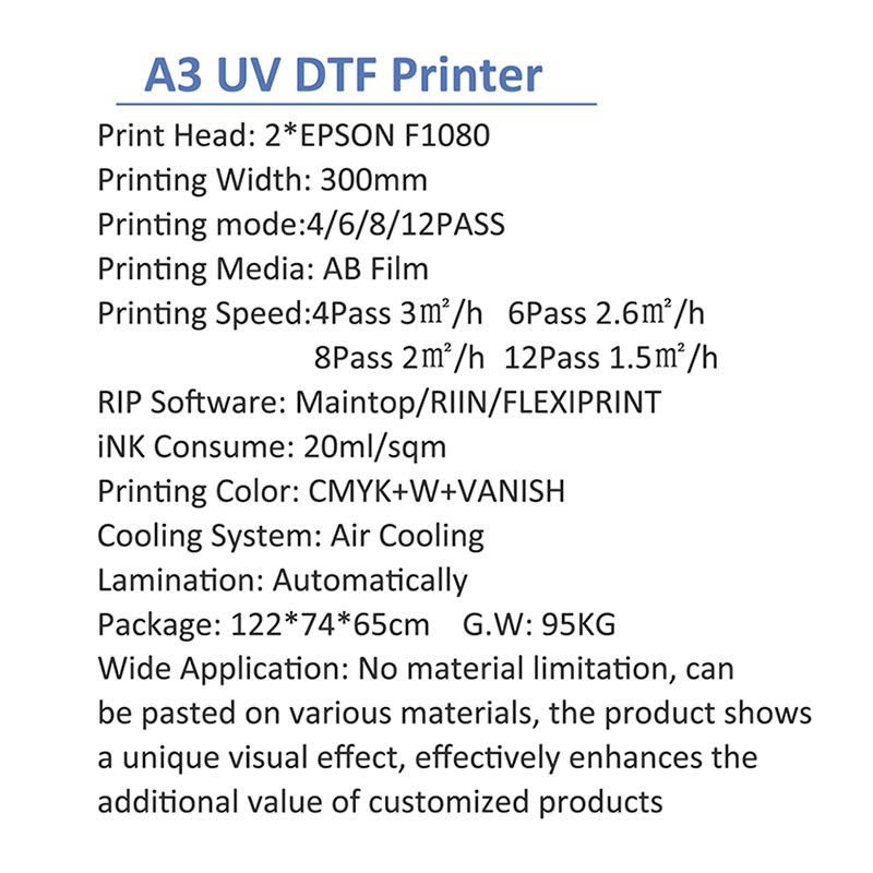 DTF 2 F1080 Testa di stampa digitale UV due in uno larghezza di stampa 30cm/60cm